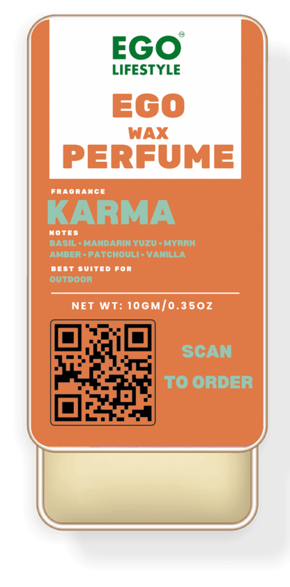 Karma Solid Perfume Balm (10g) – Long Lasting Outdoor Wax Perfume for Men and Women with Mandarin Yuzu, Basil, Myrrh, Warm Amber, Patchouli & Vanilla | Alcohol-Free Pocket Scent - EGO LIFESTYLE